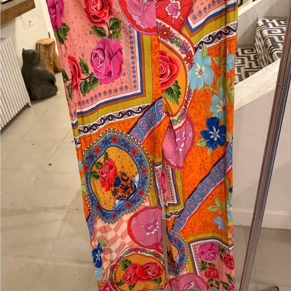 Spell NWT Aphrodite Bias Pant Rose Floral Wide Leg Trousers Pink Orange M - Picture 12 of 12